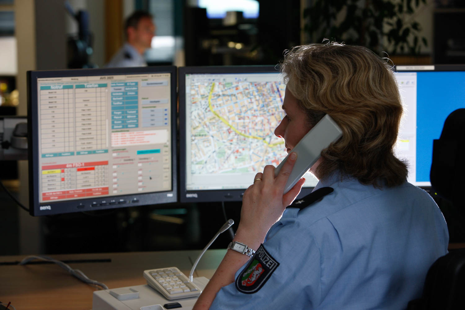 Answering an emergency call at a police control center
